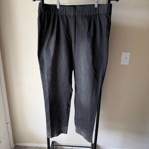 Soft Surroundings Black Joggers with rhinestone Embellished Hem